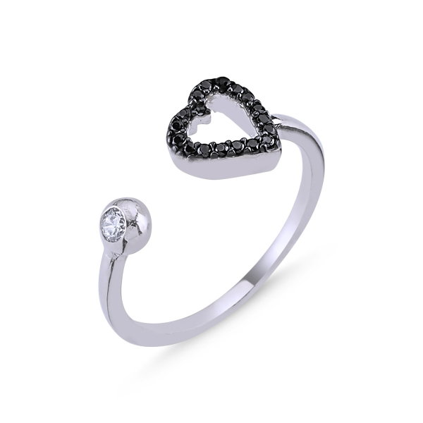 Inel reglabil argint 925 rodiat cu inimioara si zirconii negre - Be in Love ITU0098 [1]
